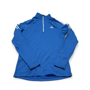Adidas Golf Pullover Mens Medium Blue 1/4 Zip Fleece 3 Stripe Mock Neck